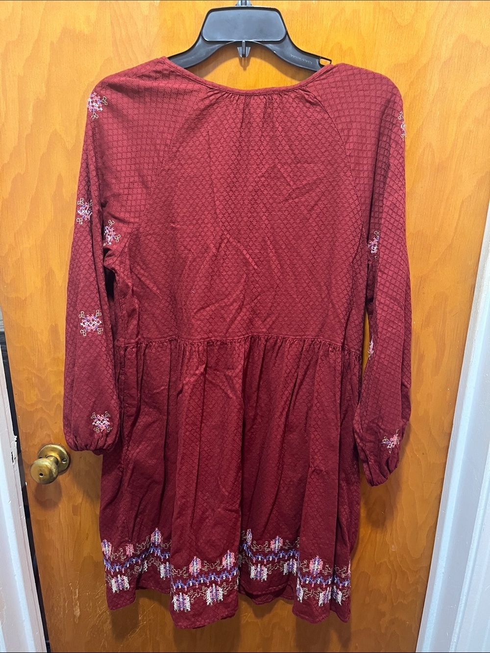 Knox Rose Deep Wine Embroidered Peasant Dress - Picture 6 of 6